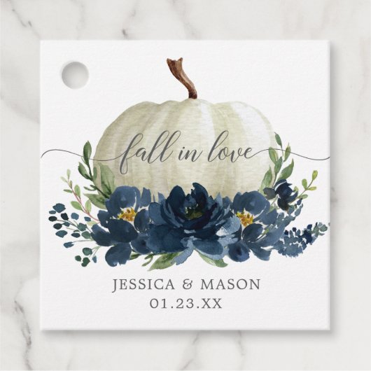 Hochzeit von Navy Blue Floral Pumpkin Geschenkanhänger (Vorderseite)