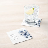 Hochzeit von Navy Blue Floral Rechteckiger Pappuntersetzer (Vor Ort)