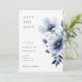 Hochzeit von Navy Blue Floral Save The Date (Stehend Vorderseite)