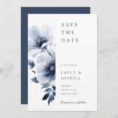 Hochzeit von Navy Blue Floral Save The Date (Vorne/Hinten)