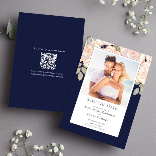 Hochzeit von Navy Blue Floral Save the Date Foto