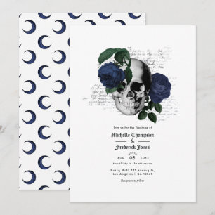 Hochzeit von Navy Blue Floral Skull Gothic Einladung