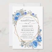 Hochzeit von Navy Blue Floral Water Einladung (Vorderseite)