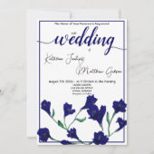 Hochzeit von Navy Blue Floral Water Einladung (Vorderseite)