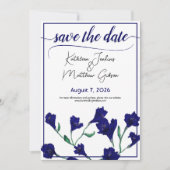 Hochzeit von Navy Blue Floral Water Save The Date (Vorderseite)