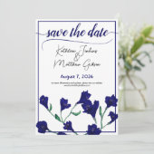 Hochzeit von Navy Blue Floral Water Save The Date (Stehend Vorderseite)
