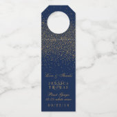 Hochzeit von Navy Blue & Glam Gold Confetti Flaschenanhänger (Vorderseite)