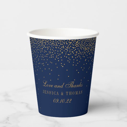 Hochzeit von Navy Blue & Glam Gold Confetti Pappbecher (Vorderseite)