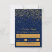 Hochzeit von Navy Blue & Glam Gold Confetti RSVP Karte (Vorderseite)