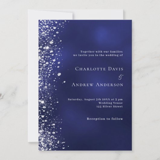 Hochzeit von Navy-Blue-Glitzer Einladung (Vorderseite)