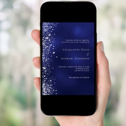 Hochzeit von Navy-Blue-Glitzer Einladung