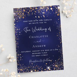 Hochzeit von Navy-Blue-Glitzer Einladungspostkarte