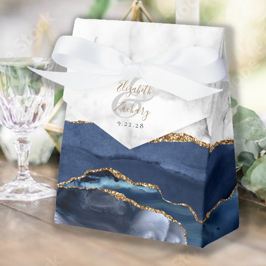 Hochzeit von Navy Blue Gold Agate Geschenkschachtel