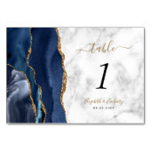Hochzeit von Navy Blue Gold Agate Tischnummer (Vorderseite)