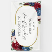 Hochzeit von Navy Blue Gold Burgundy Red Blush Banner (Vertikal)