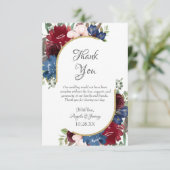 Hochzeit von Navy Blue Gold Burgundy Red Blush Dankeskarte (Stehend Vorderseite)