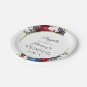 Hochzeit von Navy Blue Gold Burgundy Red Blush Pappteller (Schrägansicht)