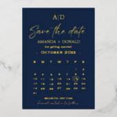Hochzeit von Navy Blue & Gold Calendar Speichern S Folieneinladung (Vorderseite)