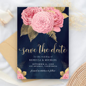 Hochzeit von Navy Blue Gold Dusty Pink Floral Save The Date