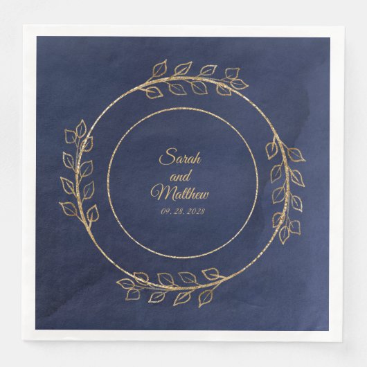 Hochzeit von Navy Blue & Gold Eucalyptus Serviette (Vorderseite)