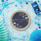 Hochzeit von Navy Blue Gold Floral Pappteller (Party)