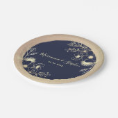 Hochzeit von Navy Blue Gold Floral Pappteller (Schrägansicht)