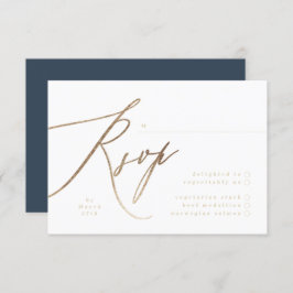 Hochzeit von Navy Blue & Gold Foil Calligraphy RSVP Karte