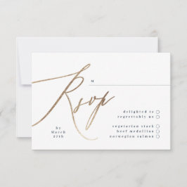 Hochzeit von Navy Blue & Gold Foil Calligraphy RSVP Karte