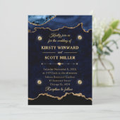 Hochzeit von Navy Blue & Gold Glitzer Agate Marble Einladung (Stehend Vorderseite)