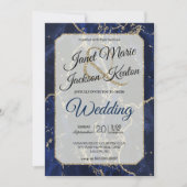 Hochzeit von Navy Blue Gold Glitzer Einladung (Vorderseite)