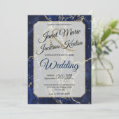 Hochzeit von Navy Blue Gold Glitzer Einladung (Stehend Vorderseite)