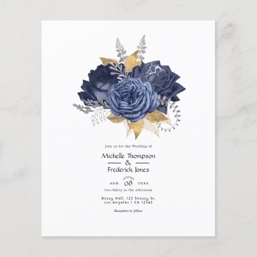 Hochzeit von Navy Blue, Gold und Silver Floral Flyer (Vorne)