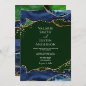 Hochzeit von Navy Blue & Green Agate Einladung (Vorne/Hinten)