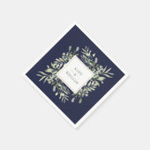 Hochzeit von Navy Blue Greenery Watercolor Serviette (Ecke)