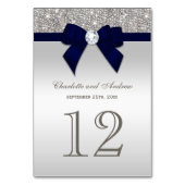 Hochzeit von Navy Blue Imitats Bow Silver Sequins Tischnummer (Vorderseite)