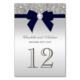 Hochzeit von Navy Blue Imitats Bow Silver Sequins Tischnummer