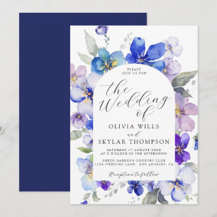 Hochzeit von Navy Blue Lila Mauve Pink Blume Einladung