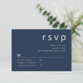 Hochzeit von Navy Blue Minimalistisch Typografy RSVP Karte (Stehend Vorderseite)