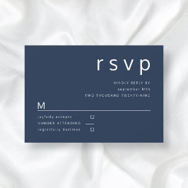 Hochzeit von Navy Blue Minimalistisch Typografy RSVP Karte
