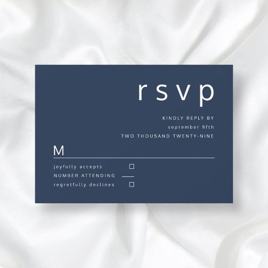 Hochzeit von Navy Blue Minimalistisch Typografy RSVP Karte