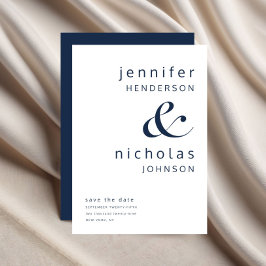 Hochzeit von Navy Blue Modern Ampersand und Typogr Save The Date
