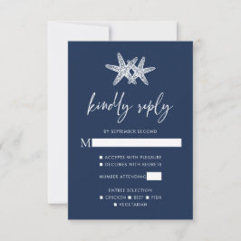 Hochzeit von Navy Blue Modern Beach Starfish RSVP Karte