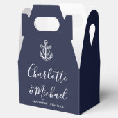 Hochzeit von Navy Blue Nautical Signature Script Geschenkschachtel (Geöffnet)