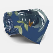 Hochzeit von Navy Blue Painted Peony Blume Groom Krawatte (Gerollt)