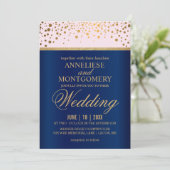 Hochzeit von Navy Blue, Pink und Gold Confetti Einladung (Stehend Vorderseite)
