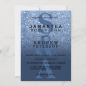 Hochzeit von Navy Blue Pony Glitzer ombre monogram Einladung (Vorderseite)