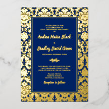 Hochzeit von Navy Blue Real Gold Foil Damask