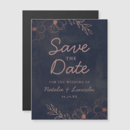 Hochzeit von Navy Blue & Rose Gold Foil speichern  Magneteinladung