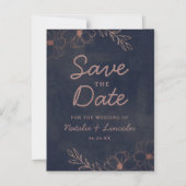 Hochzeit von Navy Blue & Rose Gold Foil speichern  Magneteinladung (Vorderseite)