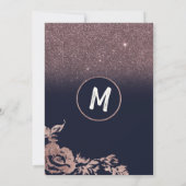 Hochzeit von Navy Blue Rose Gold Glitzer Floral Einladung (Rückseite)